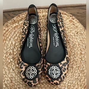 Brighton Aleta Ballerinas Leopard Print Leather Silver Plate medallion Size 10 M